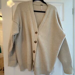Free People Cozy Beige Button-Up Cardigan